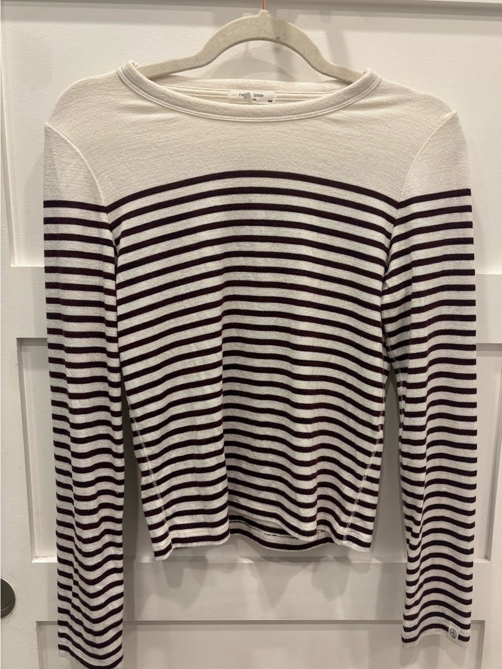 rag & bone Women’s White and Burgundy Striped Long-Sleeve Tee